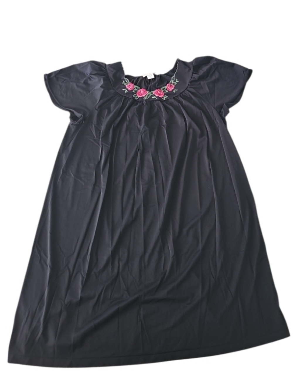 Shadowline Black Classic Nightgown 2X Embroidered Rose Yoke Vintage Loungewear - Picture 3 of 8